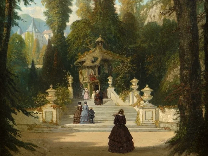 1841-Henri Van der Hecht - Nel parco del castello